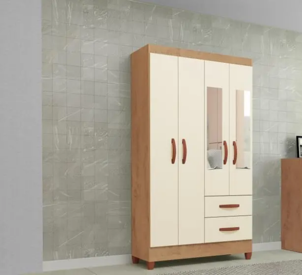 GUARDA ROUPA FORTALEZA 4 portas - CANELATO RUSTICO NATURA OFF WHITE (ATUALLE)