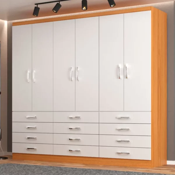 GUARDA ROUPA MONACO 6 PTS E 12 GAV - CINAMOMO/BRANCO (Evidencia)