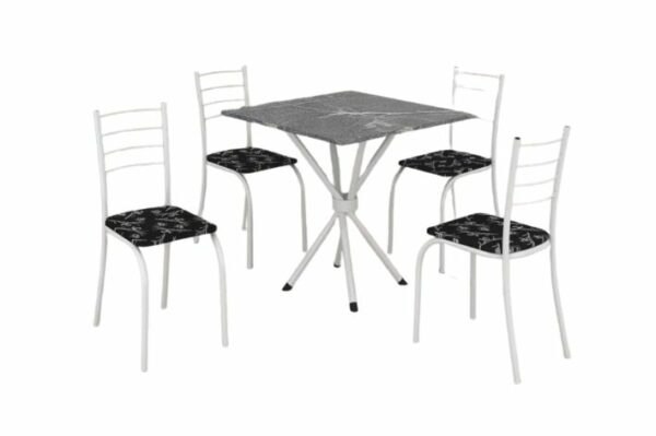 CONJUNTO MESA RIO 0.70X70 - BRANCO C/TAMPO GRANITADO 4 CADEIRAS - TEIXEIRA