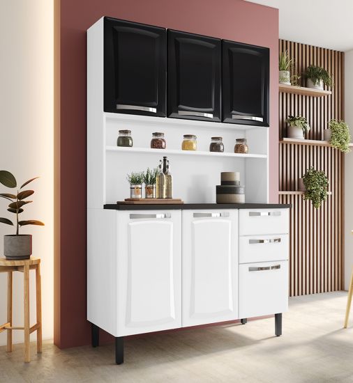 KIT PRATIKA 1.05 AÇO C/06 PORTAS E 2 GAVETAS- BRANCO/PRETO (ITATIAIA)