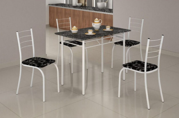 CONJUNTO MESA RIO 1.00X0.60- BRANCO C/TAMPO GRANITADO 4 CADEIRAS - TEIXEIRA