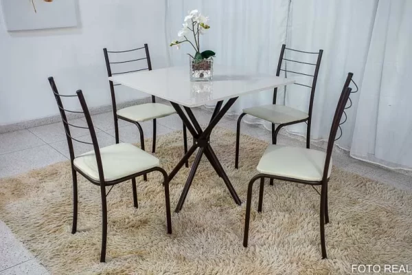 CONJUNTO MESA RIO 0.75X0.75 - MARROM C/TAMPO OFF WHITE 4 CADEIRAS - TEIXEIRA