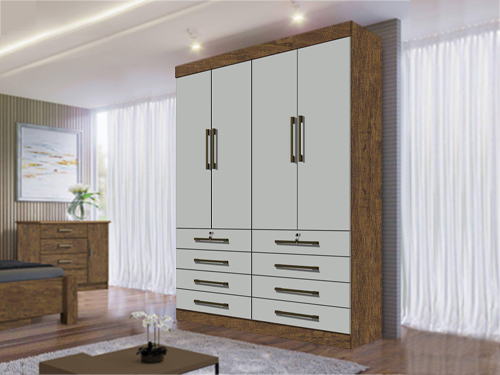 Guarda-Roupa 4 Portas 8 Gavetas Ype/Off White Mônaco 1.6 D’Doro