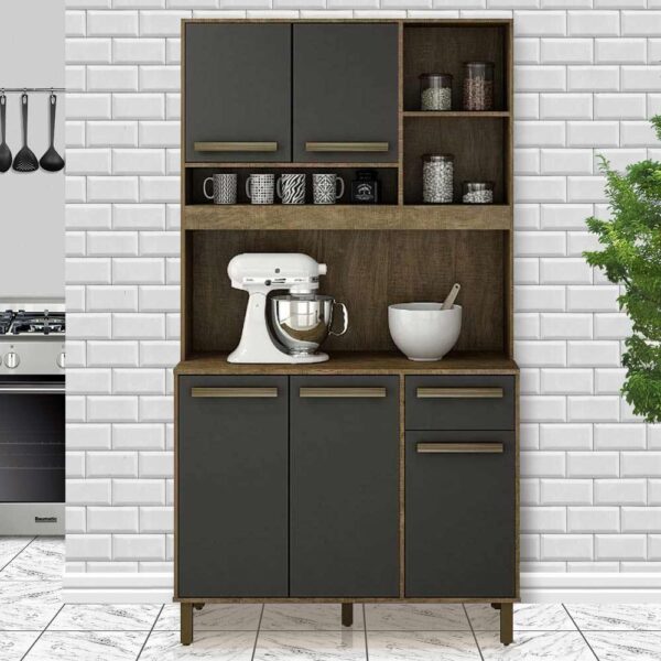 Armário de Cozinha Ametista Cinamono/Grafite Preto