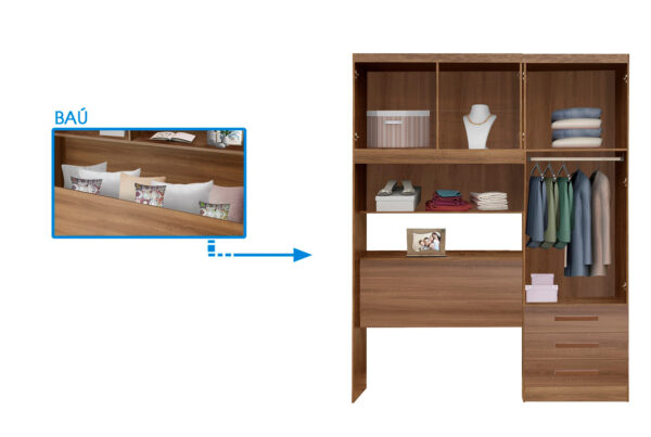 Guarda Roupa Solteiro 4 Portas Cabeceira Baú Mel México Rud Rack