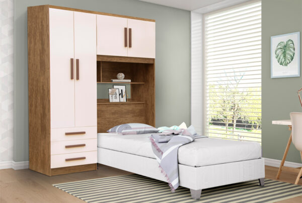 Guarda Roupa Solteiro 4 Portas Cabeceira Baú Mel México Rud Rack